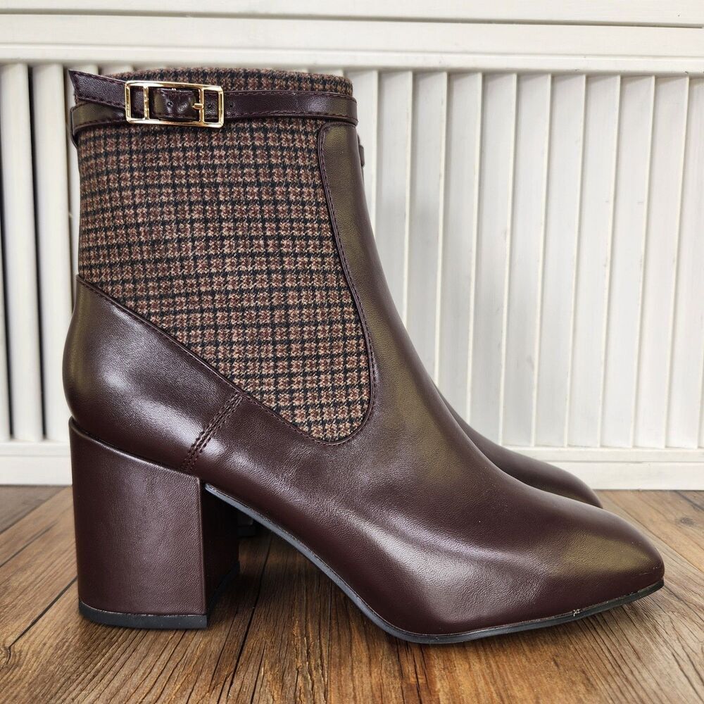 Franco Sarto Tribute Bootie Womens Sz 8.5W Wide Brown Leather Heeled Ankle Boots - Picture 2 of 13